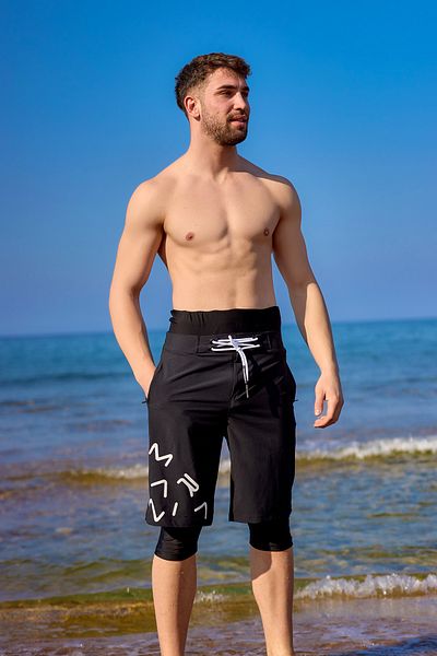 Marina Swimwear Black Men's Swim Shorts – Quick Dry Sea Shorts with Inner Leggings S2503-1