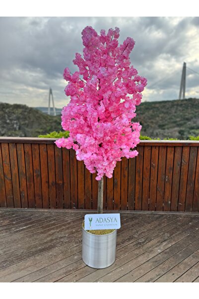 ADASYA ÇİÇEK Yapay Bahar Dalı Ağacı Pembe 180 Cm 60 Dal Gümüş Metal Saksı