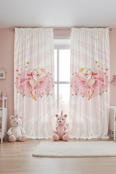 EVPANYA Ballerina Swan Patterned Children's Baby Room Background Curtain (Single Wing Pricing)