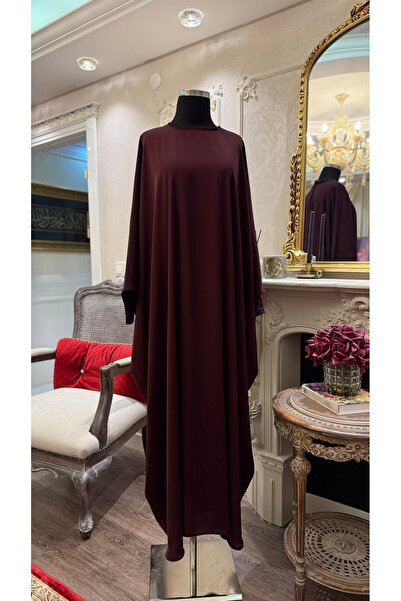 BukrinaCo Dubai kumaş yarasa model bordo rengi tesettür elbise ferace
