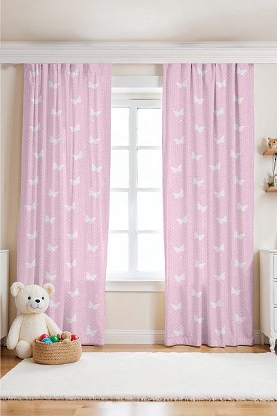 EVPANYA Pink Butterflies Patterned Children's Baby Room Background Curtain (Single Wing Pricing)