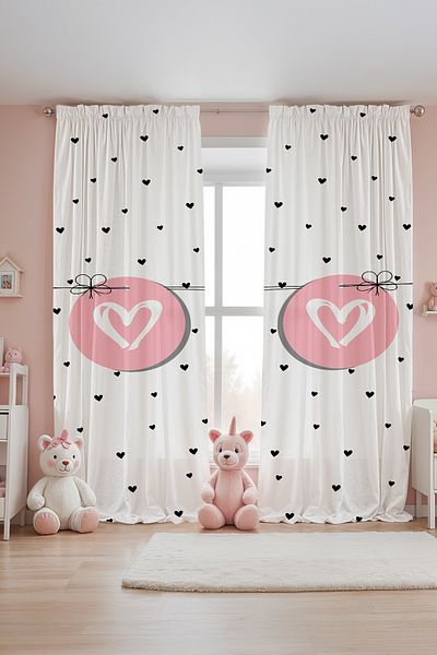 EVPANYA Knotted Pink Heart Patterned Children's Baby Room Background Curtain (Single Wing Pricing)
