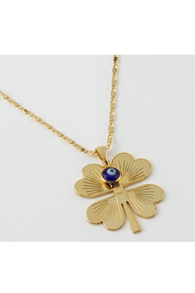 Femenino Nazar Boncuklu Dört Yapraklı Yonca Şans Kolyesi