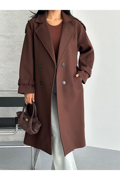 NET OF NOT Laura Bitter Brown Belted New Season Lined Premium Quality Comfortable Fit Women's Cashmere Coat