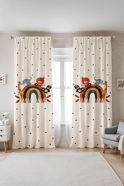 EVPANYA Native American Safari and Rainbow Patterned Children's Baby Room Background Curtain (Single Wing Pricing)