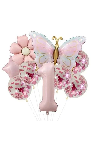 ÇITIPITISTORE Macaron Butterfly Daisy 1 Year Old Balloon Birthday Party Balloon Set