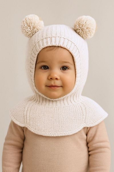 Minytrendy Girl Boy Baby Child Shoulder Knitwear Balaklava Beanie Balaclava Pompon Beanie