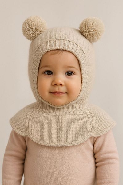 Minytrendy Girl Boy Baby Child Shoulder Knitwear Balaklava Beanie Balaclava Pompon Beanie