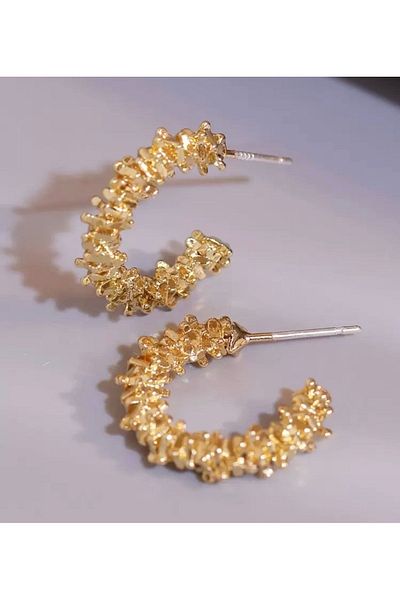 TURBİJ Gold Color Textured Hoop Earrings – Modern & Minimal Design, Casual Chic