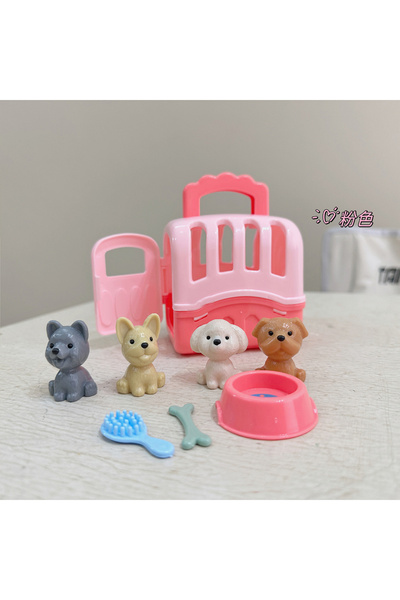 Choice3 pink dog QWZ Pretend Play Toy Fashion Mini Pets Cat Dog House Kennel Bathtub For Children Play House