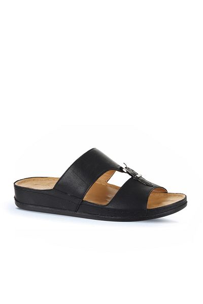 Bueno Shoes Black Leather Men's Flat Slippers 25Mt2360