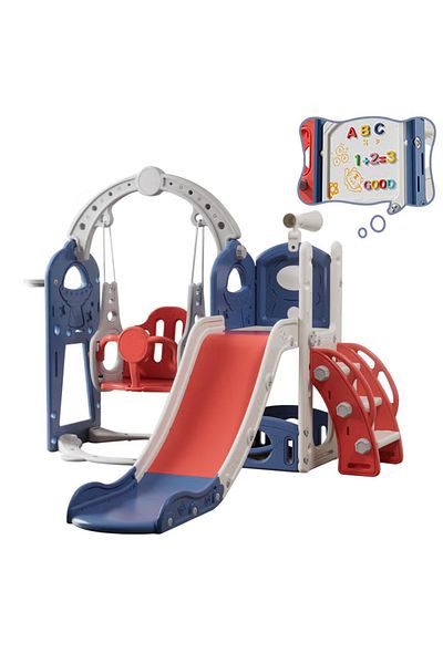 Sheinhome 5-In-1 Kids Slide and Swing Set With Basketball Hoop and Storage, Telescope, Toddler Slide Set