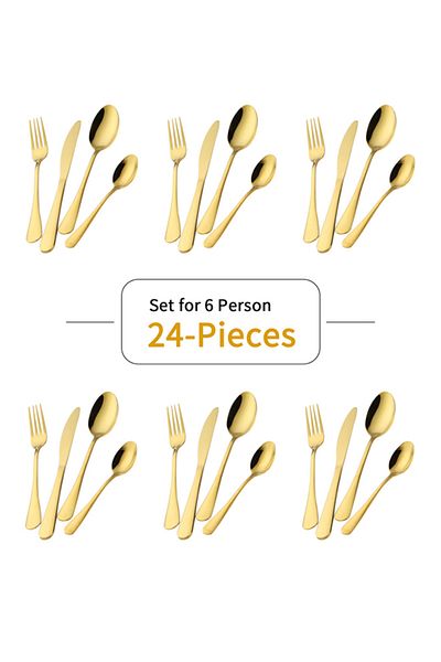 Generic 24-piece Stainless Steel Cutlery Set Gold