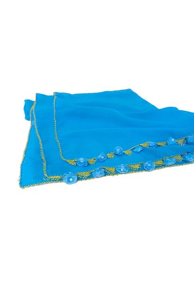 SYAZE Blue Chiffon Prayer Cover – Handmade Needlework with Ribbon Flowers