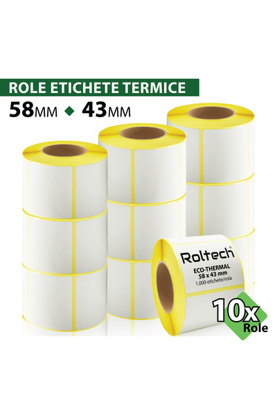ROLTECH Role de etichete termice | 58x43mm | 1000 coli/rolă | tub de 40mm | R...