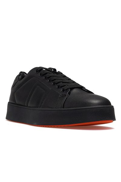 Lufian Genuine Leather Lace-Up Casual Sneaker Black Shoes
