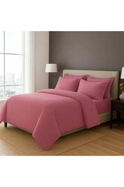 MAXQON 6-Piece Duvet Cover Set – Includes 1 Duvet Cover, 1 Fitted Sheet, 4 Pillowcases (Pink, Single)