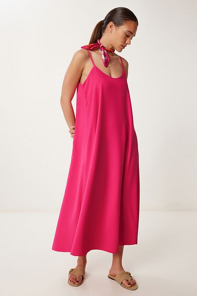 Lovelyİstanbul Stylish Dress with Straps Draped Lgk0004 Dark Pink