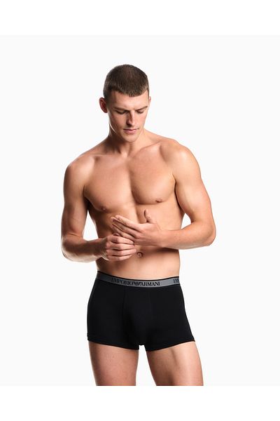 Emporio Armani Men's Soft Cotton Content Elastic Brand Logo Tape 3 Pcs Black Boxer Em000259 Af10779-Mc406