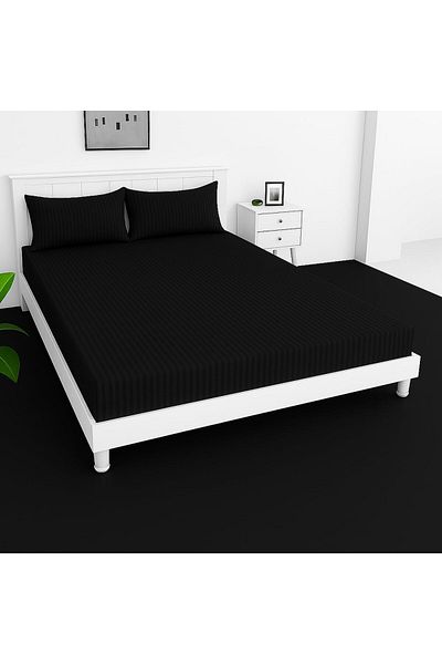 MAXQON Extra Deep Fitted Elastic Bedsheet Set With Pillow Covers (Black, King (180x200+30CM))