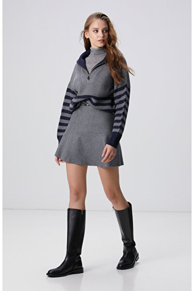 Network Gri Melanj Yün Karışımlı Mini Etek