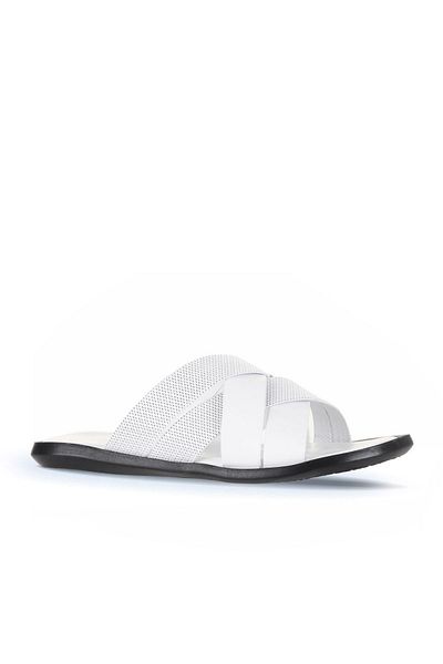 Bueno Shoes White Leather Men's Flat Slippers 25Mt2233