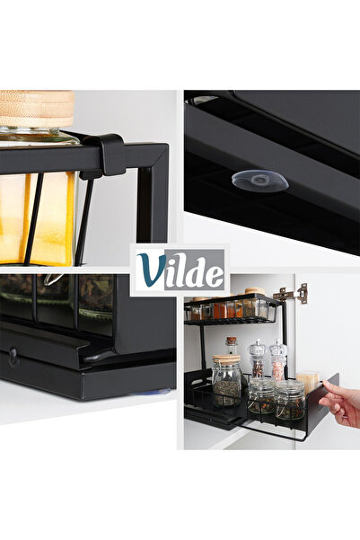 shumee Kitchen shelf with pull-out drawer, two levels, metal, black, 36x27x28.5 cm