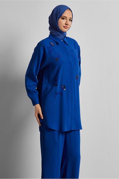 Alvina Shirt Collar Pants Suit 45418