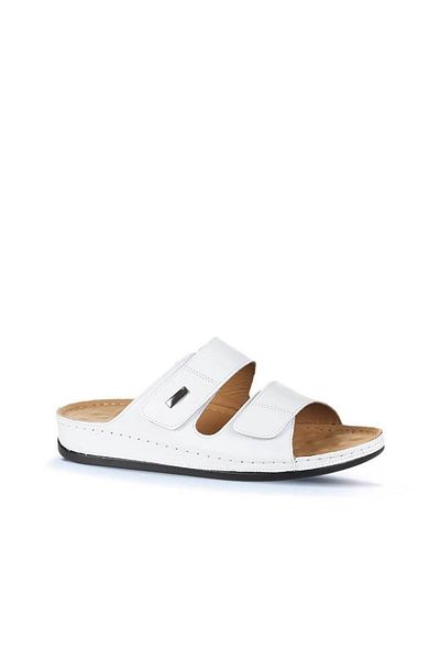 Bueno Shoes White Leather Men's Flat Slippers 25Mt2365