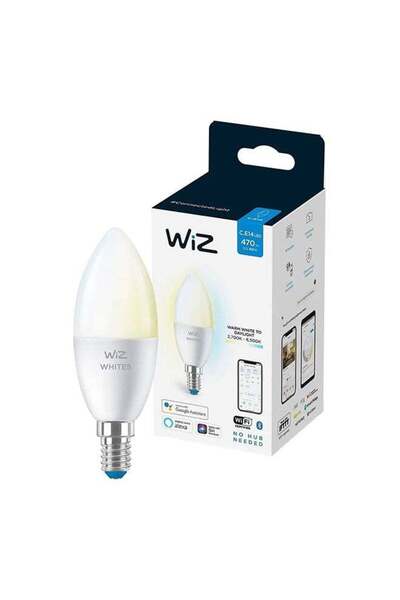 Generic مصباح LED ذكي من Wiz، مصباح شمعي 40 واط، أبيض قابل للضبط C37 E14 (2700K-6500K)، اتصال واي فاي وبلوتوث