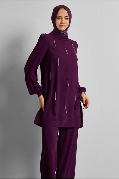 Alvina Stone Detail Pants Suit 45669