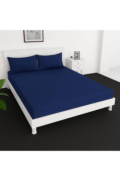 MAXQON Extra Deep Fitted Elastic Bedsheet Set With Pillow Covers (Navy Blue, Single (90x190+30CM))