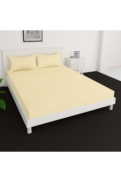 MAXQON Extra Deep Fitted Elastic Bedsheet Set With Pillow Covers (Cream, Super king (200x200+30CM))