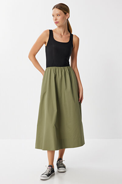 Lovelyİstanbul Ευέλικτο φόρεμα με τοπ από ποπλίνα με άμμο LJH0006 ΜΑΥΡΟ ΧΑΚΙ