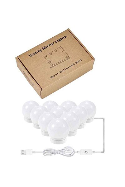 Generic مجموعة إضاءة مرآة الزينة LED من ELTRAZONE مع 10 مصابيح إضاءة قابلة للتعتيم - أبيض/فضي، 9×13 سم، قابلة للتعديل