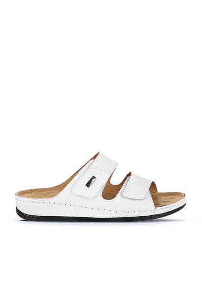Bueno Shoes White Leather Men's Flat Slippers 25Mt2365