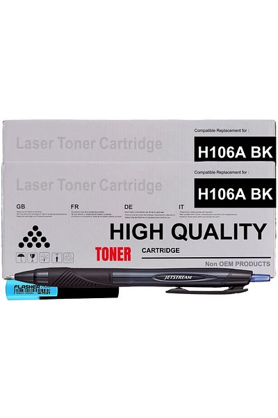 Non-OEM Compatible HP106A Toner Cartridge Set, 2xW1106A Black 2x1000pages, Jestream Pen and Flasher Textmarker
