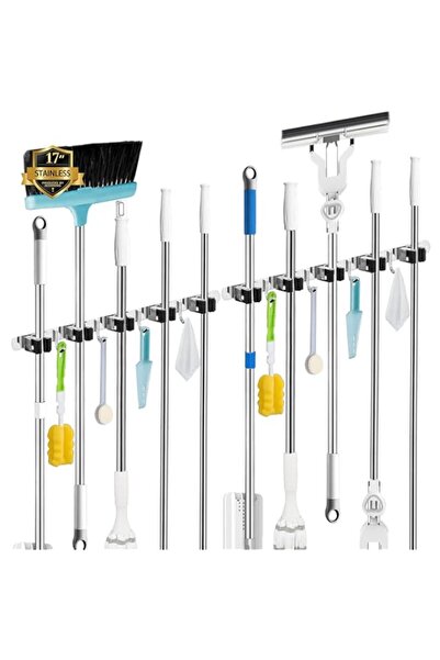 Generic 5 Holders+4 Hooks 2 Pack Broom Holder Wall Mounted with Nails Install...