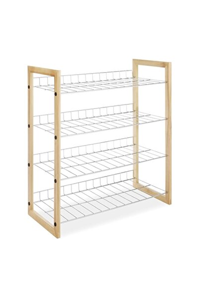 Generic Whitmor 4 Tier Storage Organizer-Natural Wood and Chrome Closet Shelf