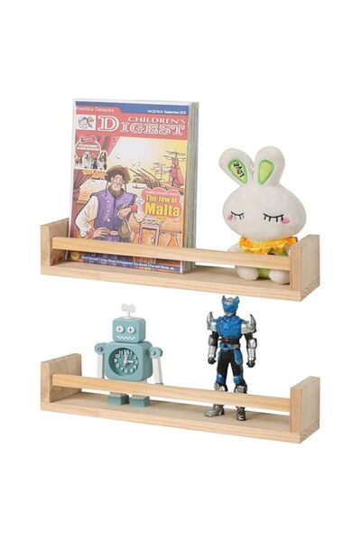 Generic QYINXIU Nursery Book Shelves Set of 2, Wood Floating Book Shelves, Ru...