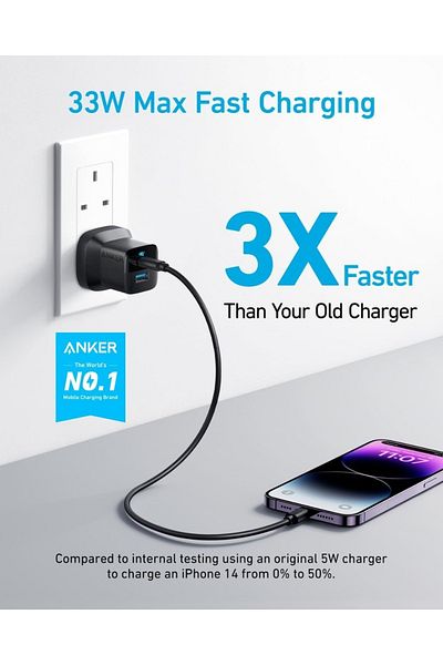 Anker 323 Charger (33W) – Dual Port USB-C + USB-A Fast Wall Charger