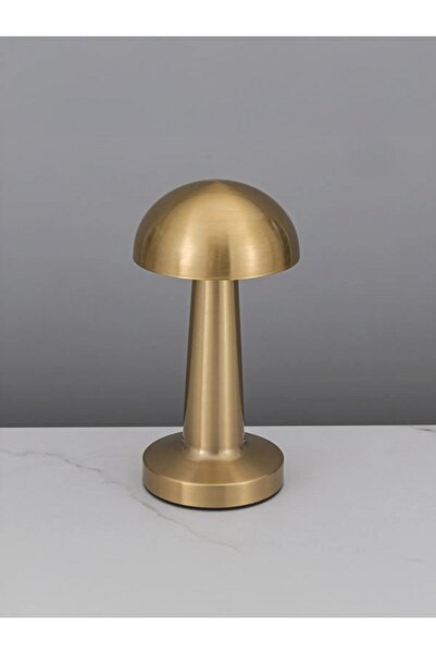 Carat Home Dokunmatik Şarjlı 3 Kademeli Işıklı Gece Lambası Usb Girişli Gold Metal Mantar Masa Lambası