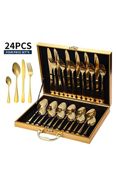 Generic 24-piece Stainless Steel Cutlery Set Gold