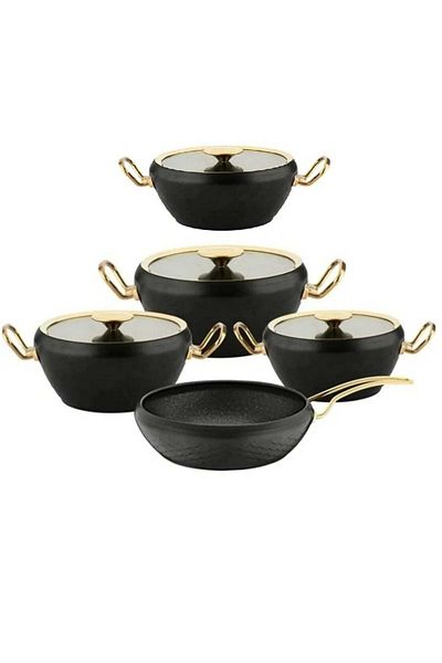OMS 9pcs Granite Cookware set Mermaid Shape - Black Gold Color