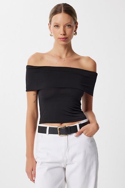 Lovelyİstanbul Carmen Collar Crop Sandy Blouse Lmx0118 Black