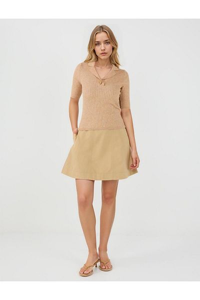 Jimmy Key Beige Melange Slim Fit Shirt Collar Elbow Sleeve Knitwear Sweater