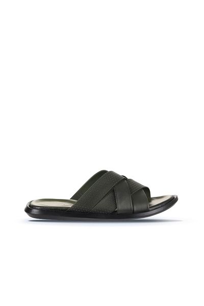 Bueno Shoes Khaki Leather Men's Flat Slippers 25Mt2233