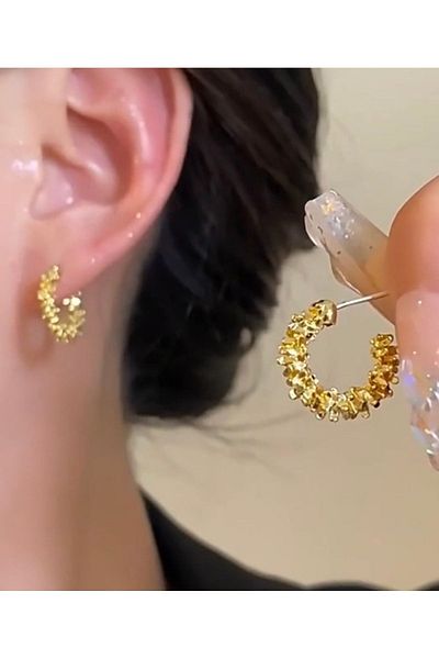 TURBİJ Gold Color Textured Hoop Earrings – Modern & Minimal Design, Casual Chic