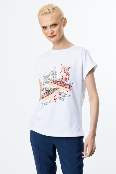 ON Bluză din bumbac brodată și imprimată cu pietre