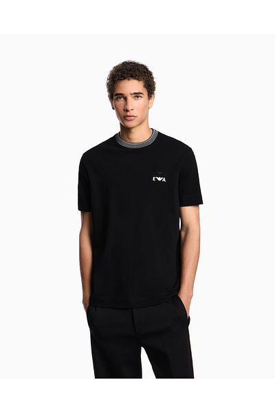 Emporio Armani Men's Short Sleeve Crew Neck Cotton Plain Model Black T-Shirt Em002965 Af12955-Uc001